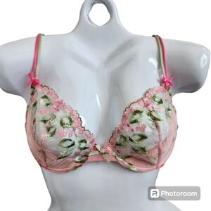 Victoria's Secret VTG Y2K Underwire Sheer Embroidered Lace Lt Push Up Bra 36D